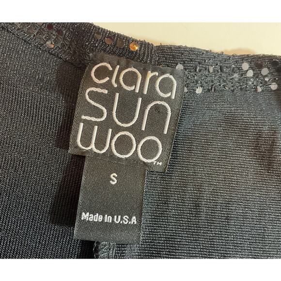 Clara Sun Woo Top Womens Sz S Knit Sparkle Black Boxy Short Sleeve Nice!  USA - Picture 5 of 6